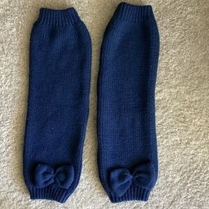 Navy Blue Knit Leg Warmers with Bow